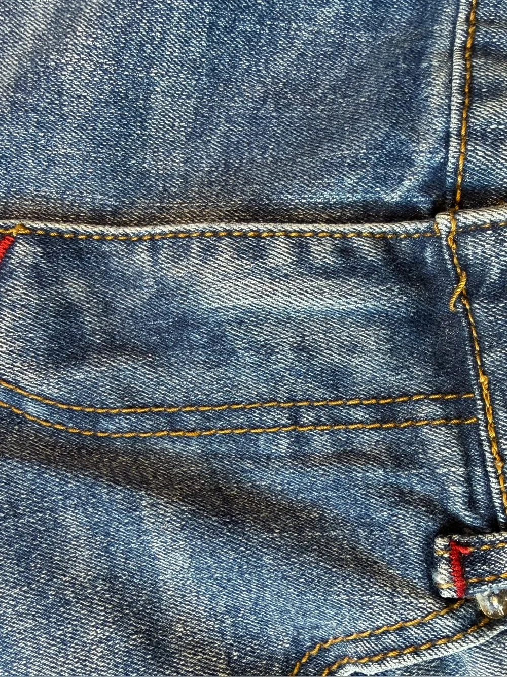 True Religion Ricky Straight Jeans Mens 32 Medium Wash Red Stitch Denim